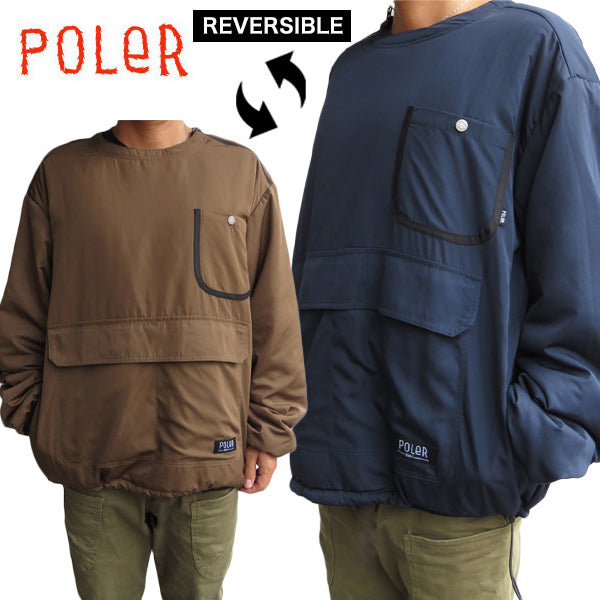 50%セール『POLeR』リバーシブル NYLON PUFF CREW / COYOTE/NAVY