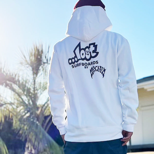 LOST Surfboards Sweat Pullover Parka (Fleece Lining) WHITE