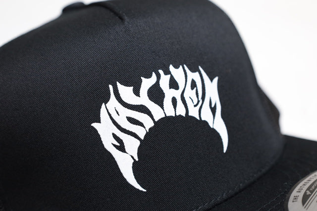 『MAYHEM』 Flat visor TRUCKER CAP / BLACK×WHITE