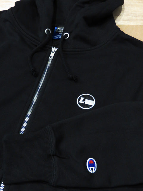 『Luvsurf x CHAMPION』フルジップスウェットパーカー [Racing Icon] BLACK