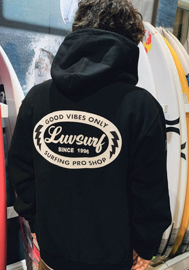 オリジナル  12oz ダブルジップパーカ [GOOD VIBES]（裏起毛）BLACK