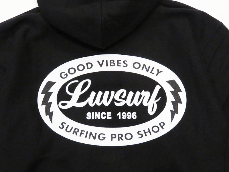 オリジナル  12oz ダブルジップパーカ [GOOD VIBES]（裏起毛）BLACK
