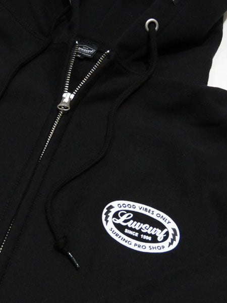 オリジナル  12oz ダブルジップパーカ [GOOD VIBES]（裏起毛）BLACK