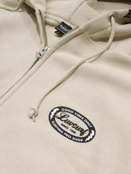 12oz Double Zip Hoodie [GOOD VIBES] (Fleece Lined) SAND BEIGE / XL