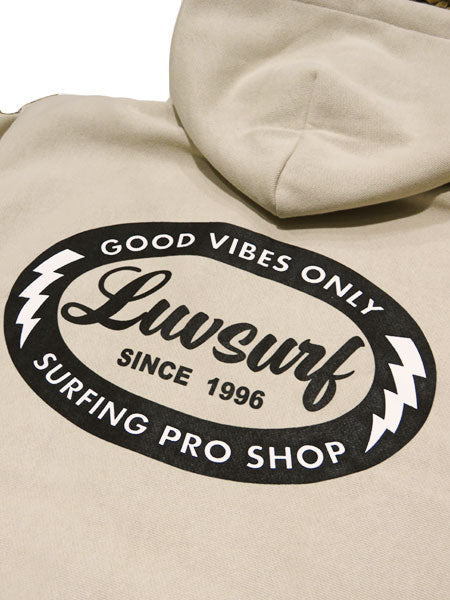 12oz Double Zip Hoodie [GOOD VIBES] (Fleece Lined) SAND BEIGE / XL