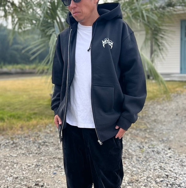 10oz スウェットフルジップパーカ [MAYHEM DESIGN]（裏起毛）BLACK