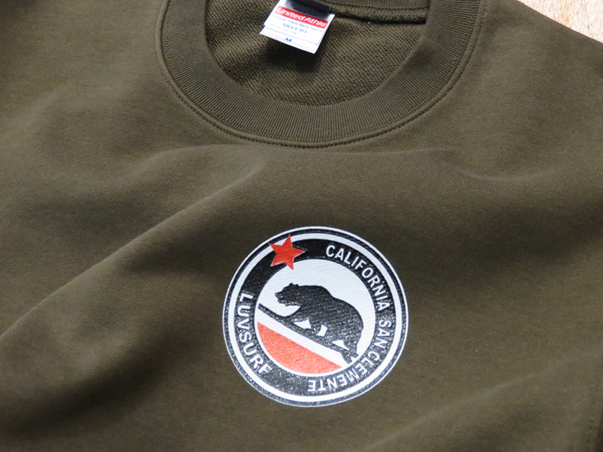 Crew neck sweatshirt (terry lining) [Cali Bear] OLIVE
