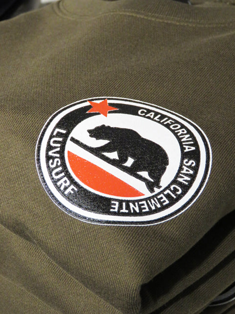 Crew neck sweatshirt (terry lining) [Cali Bear] OLIVE