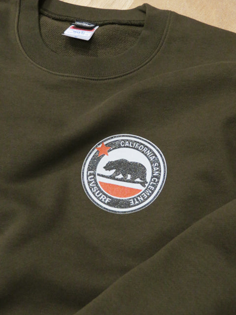 Crew neck sweatshirt (terry lining) [Cali Bear] OLIVE