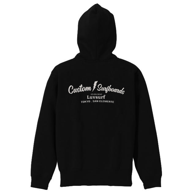 10oz スウェットフルジップパーカ [Custom Surfboards]（裏起毛）BLACK